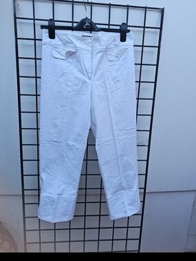 Clean White Capri Pants with Button-Flap Pockets